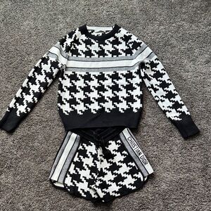Christian Dior STYLE  Black & White Houndstooth Knit Set